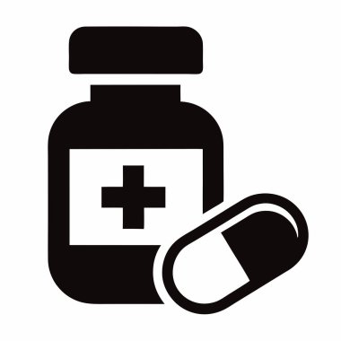 İlaç şişesi ikonu. İnternet için hap vektör simgelerinin basit çizimi