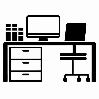 Bilgisayar masası ofis simgesi ana hat biçiminde