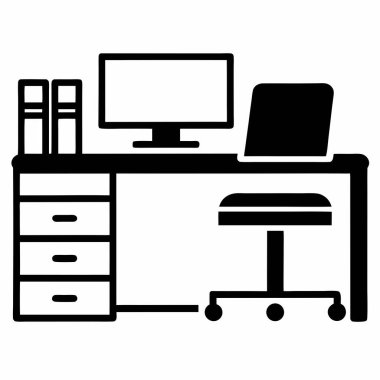 Bilgisayar ve kitap vektör illüstrasyon tasarımı içeren masa