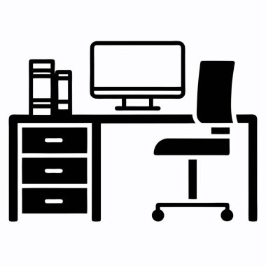 Ofis masası simgesi, basit vektör illüstrasyonu beyaz arkaplanda izole edildi