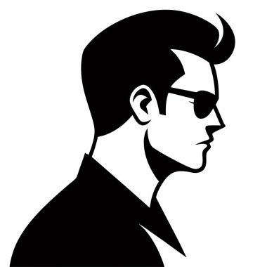 Güneş gözlüklü genç adamın portresi. Vektör çizimi. siyah ve beyaz.