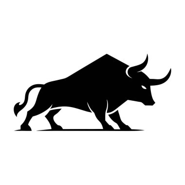 Siyah boğa silueti beyaz arkaplanda izole edilmiş.