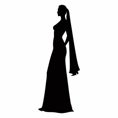 Siyah elbiseli siluet kadın beyaz sırtında. vektör