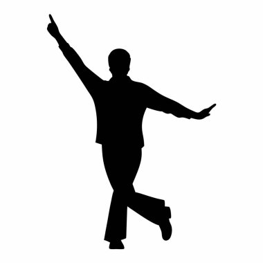 Beyaz arka planda dans eden bir erkeğin silueti.