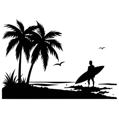 Sörf tahtaları silueti olan sörfçü