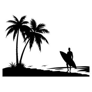 Sahildeki bir sörfçünün silueti.