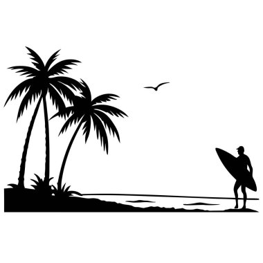 sörf tahtası olan bir adam silüeti.