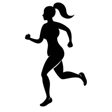 Koşan bir kadının silueti, maraton, vektör çizimi