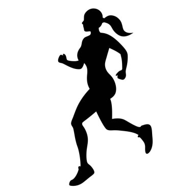Beyaz arkaplanda siluet çalışan kadın koşucu