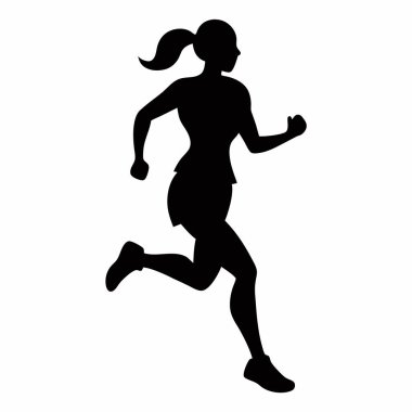 Beyaz arka planda koşan bir kadın maratonunun silüeti