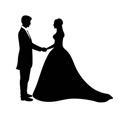 Gelin ve damat düğün töreninde. siluet vektör simgesi