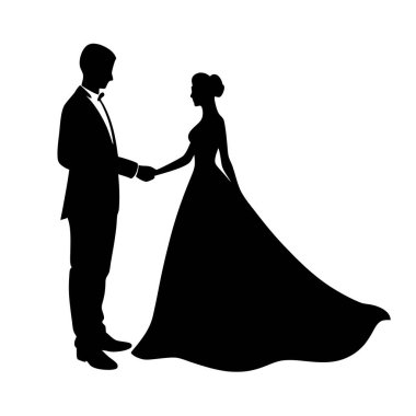Beyaz arka plan üzerinde gelinin siluet vektör.