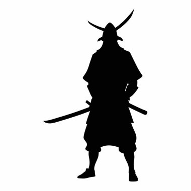 Kılıcı ve samuray silueti olan samuray, vektör çizimi