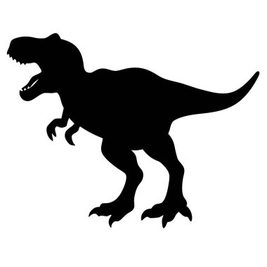 Beyaz arkaplanda siyah dinozor silueti.