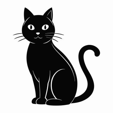 Beyaz arka planda izole edilmiş siyah kedi silueti. vektör illüstrasyonu.