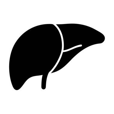 Karaciğer ikonu. Vektör biçimi düz ikonik sembol, yuvarlak açılar, beyaz arkaplanda beyaz renk