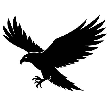 beyaz arkaplanda siyah renkli kartal simgesi.