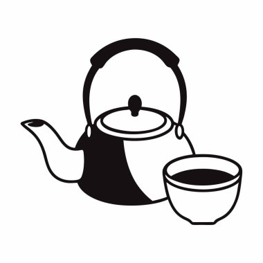 Çay fincanı ikonlu çaydanlık, basit stil.