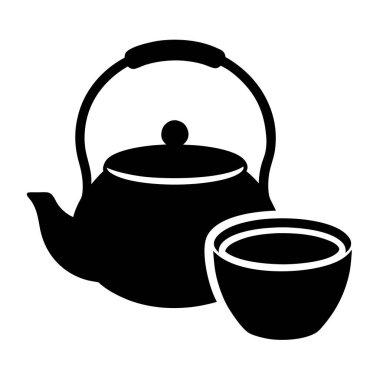 Çay fincanlı siyah çaydanlık.