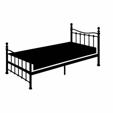 yatak simgesi, beyaz arkaplanı olan siyah vektör işareti.