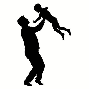 Beyaz arka planda vektör silueti baba ve kızı