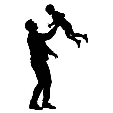 Beyaz arka planda oğlu olan mutlu bir babanın silueti.