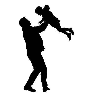 Küçük oğlu olan siluet baba.