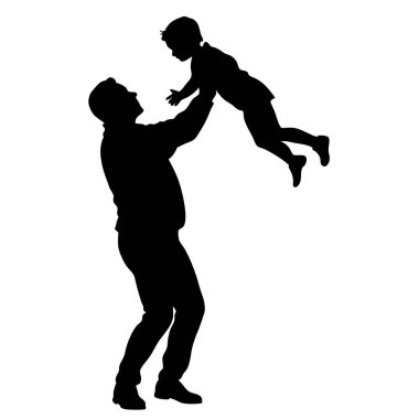 Beyaz arka planda baba ve oğulun silueti.