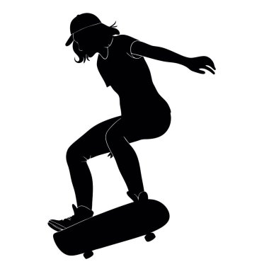 Beyaz arka planda kaykaycı kız silueti. vektör illüstrasyonu.