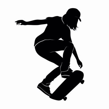 Kaykaycı kadın silueti. vektör illüstrasyonu