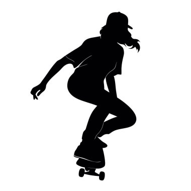 Kaykaycısı olan bir kız silueti. vektör illüstrasyonu