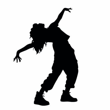 Beyaz arka planda dans eden kadının vektör silueti.