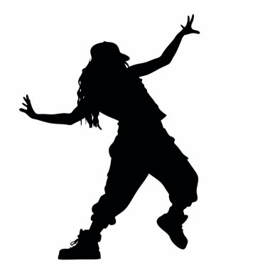 Beyaz arka planda dans eden bir kadının vektör silueti.