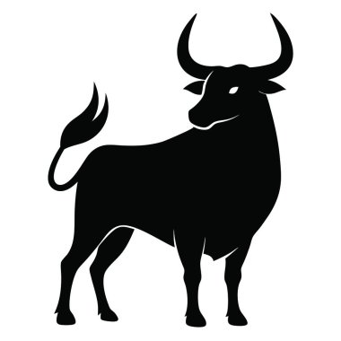 Boğa vektör ikonu. Siyah vektör logosu beyaz arka plan boğasında izole edildi.