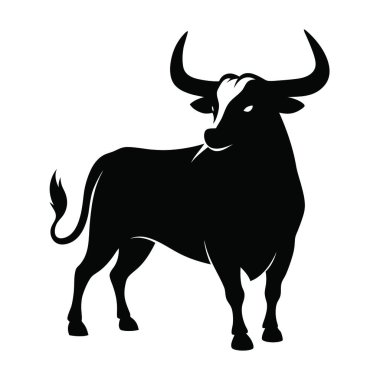 Boynuzlu siyah siluet boğa. vektör illüstrasyonu