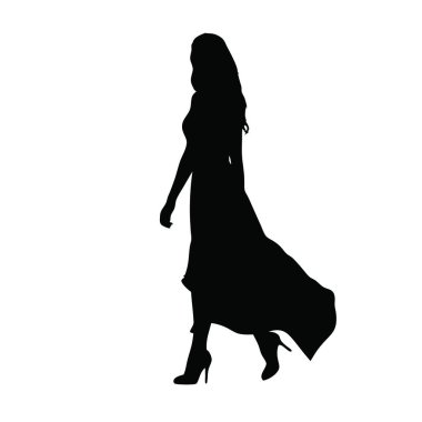 Beyaz arka planda çantası olan bir kadının vektör silueti.