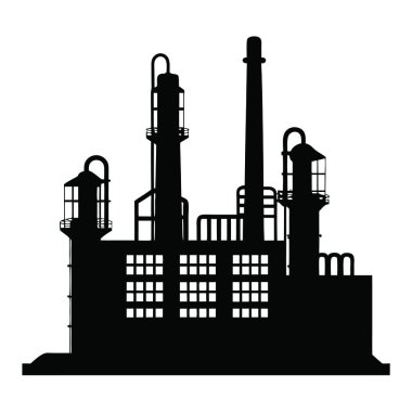 Fabrika binası simgesi, siyah stil izole
