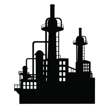 Beyaz arkaplanı olan petrol rafinerisinin silüeti