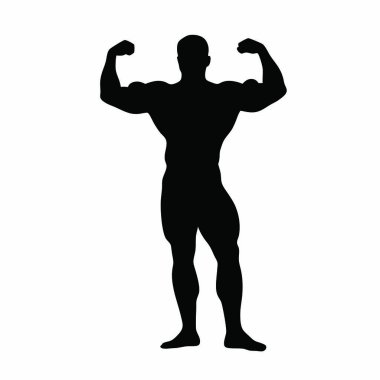Güçlü kaslı vücut geliştirici erkek silueti. Beyaz arkaplanda izole edilmiş vektör çizimi. kaslı güçlü bir adam.