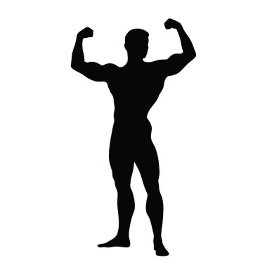 Beyaz arkaplan vektör illüstrasyonunda güçlü kollu bir adamın silüeti