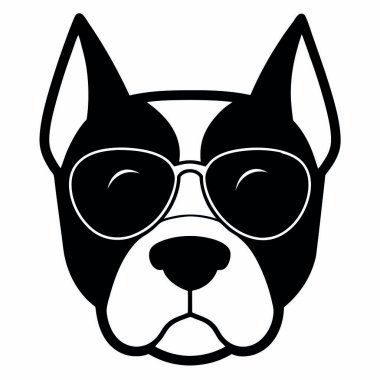 Siyah beyaz güneş gözlüklü köpek kafası.