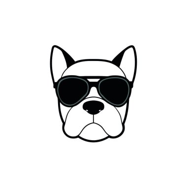 Güneş gözlüklü ve güneş gözlüklü köpek. vektör illüstrasyonu