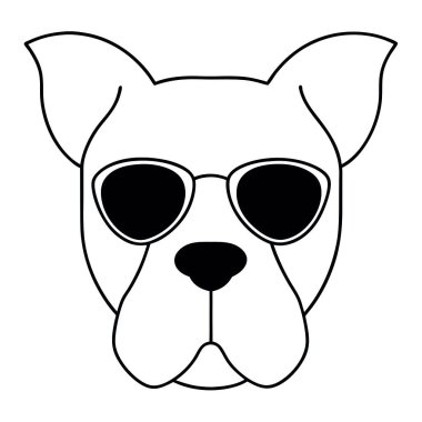 Köpekli, güneş gözlüklü bir köpeğin silueti. Vektör simgesi. Evcil köpek. köpek.