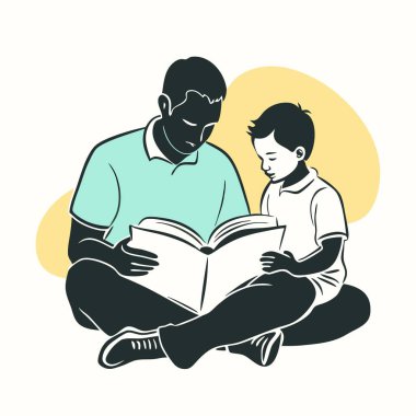 Kitaptaki baba ve oğul. vektör