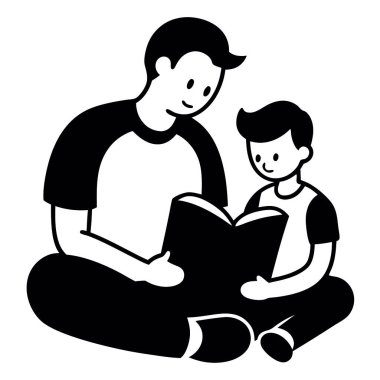 Baba oğul kitap okuyor, baba oğul vektörü.