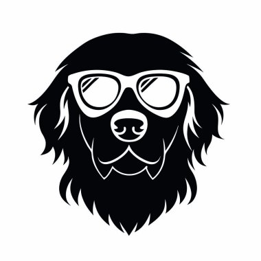 Gözlüklü ve güneş gözlüklü vektör köpek kafası, hippi köpek. beyaz üzerine izole edilmiş hipster çizimi