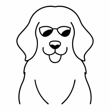 Güneş gözlüğü ikonu olan bir köpek. Web için güneş gözlüğü vektör simgesi olan güneş gözlüklerinin özet çizimi.