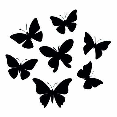 Kelebekler hazır. Beyaz arka planda izole edilmiş siluetler. vektör illüstrasyonu