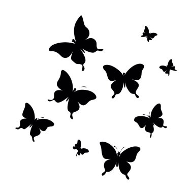 Beyaz arkaplanda kelebek siluetleri