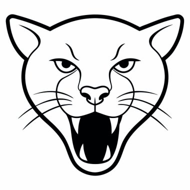 Büyük gözlü ve kızgın kedi suratının siyah beyaz çizimi